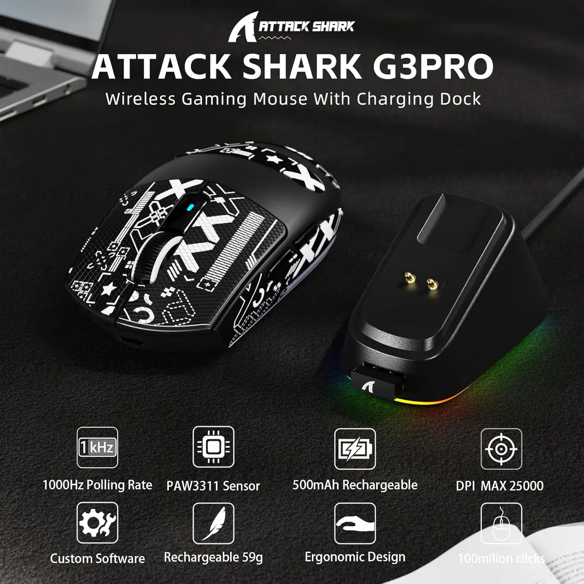 Attack Shark G3 Pro Wireless Gaming Mouse