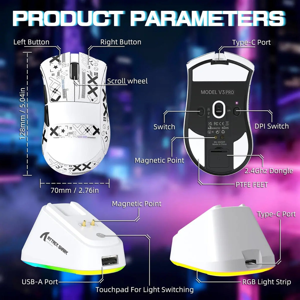 Attack Shark V3 Pro Wireless Gaming Mouse