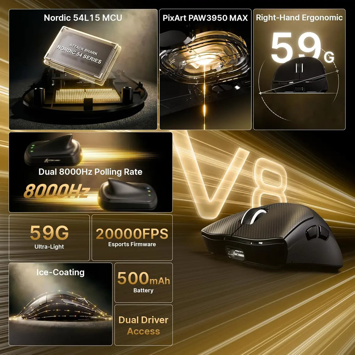 Attack Shark V8 Wireless Gaming Mouse