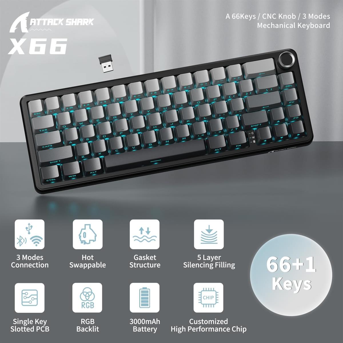 Attack Shark X66 Wireless Mechanical Gaming Keyboard