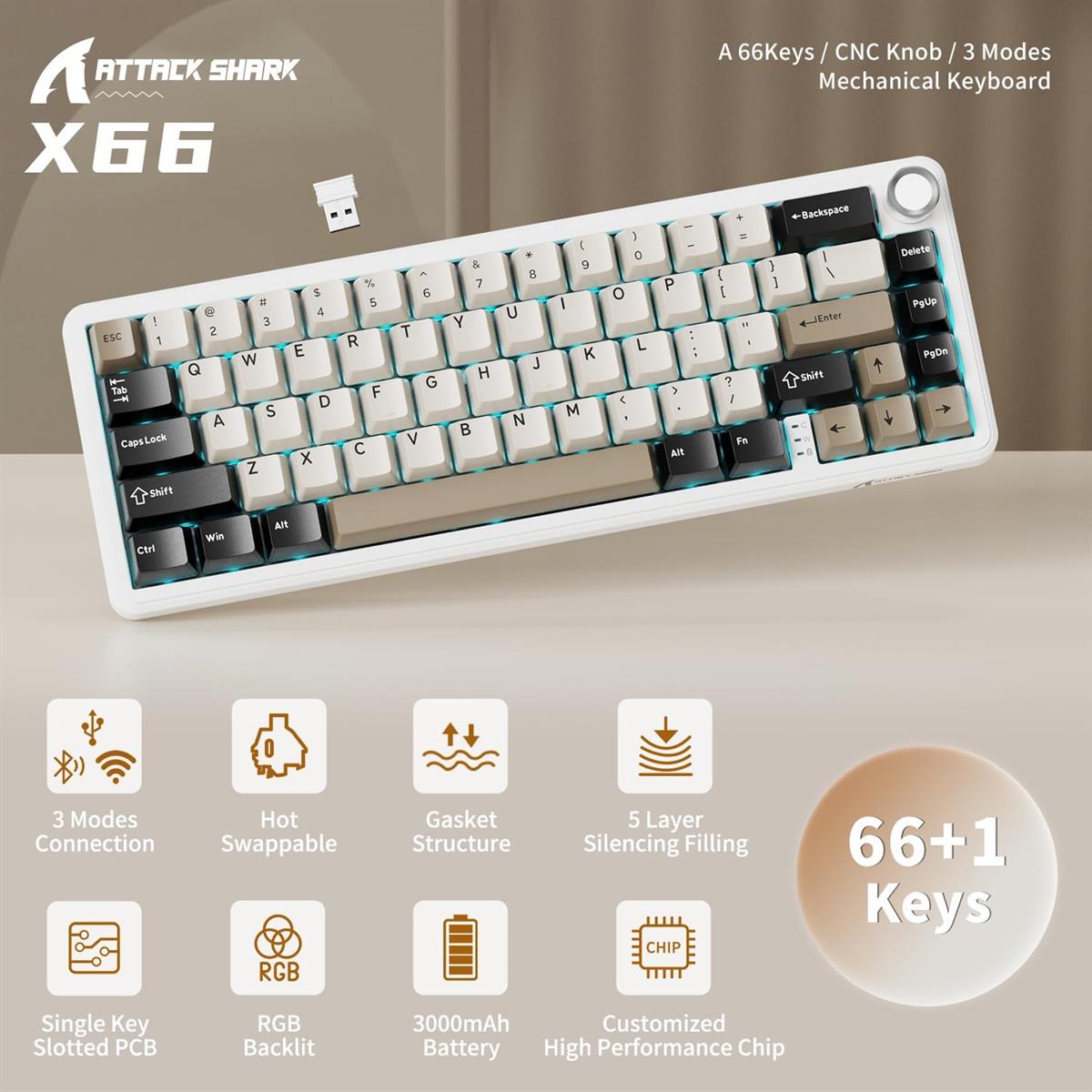Attack Shark X66 Wireless Mechanical Gaming Keyboard